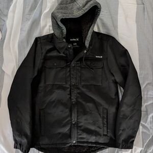 Hurley Men's Black and Gray Hooded Jacket